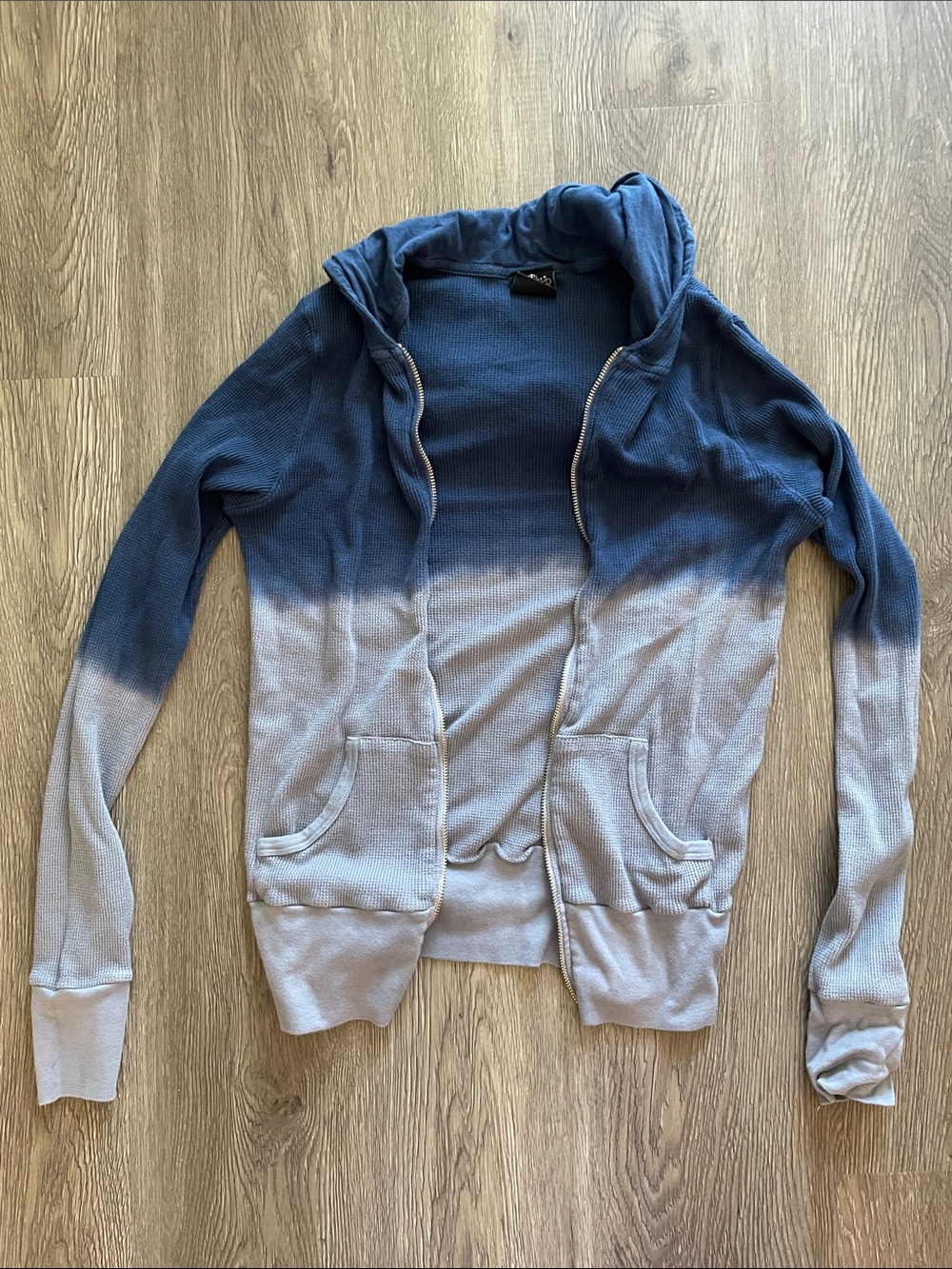 Katydid Blue to Light Gray Ombre Hooded Cardigan